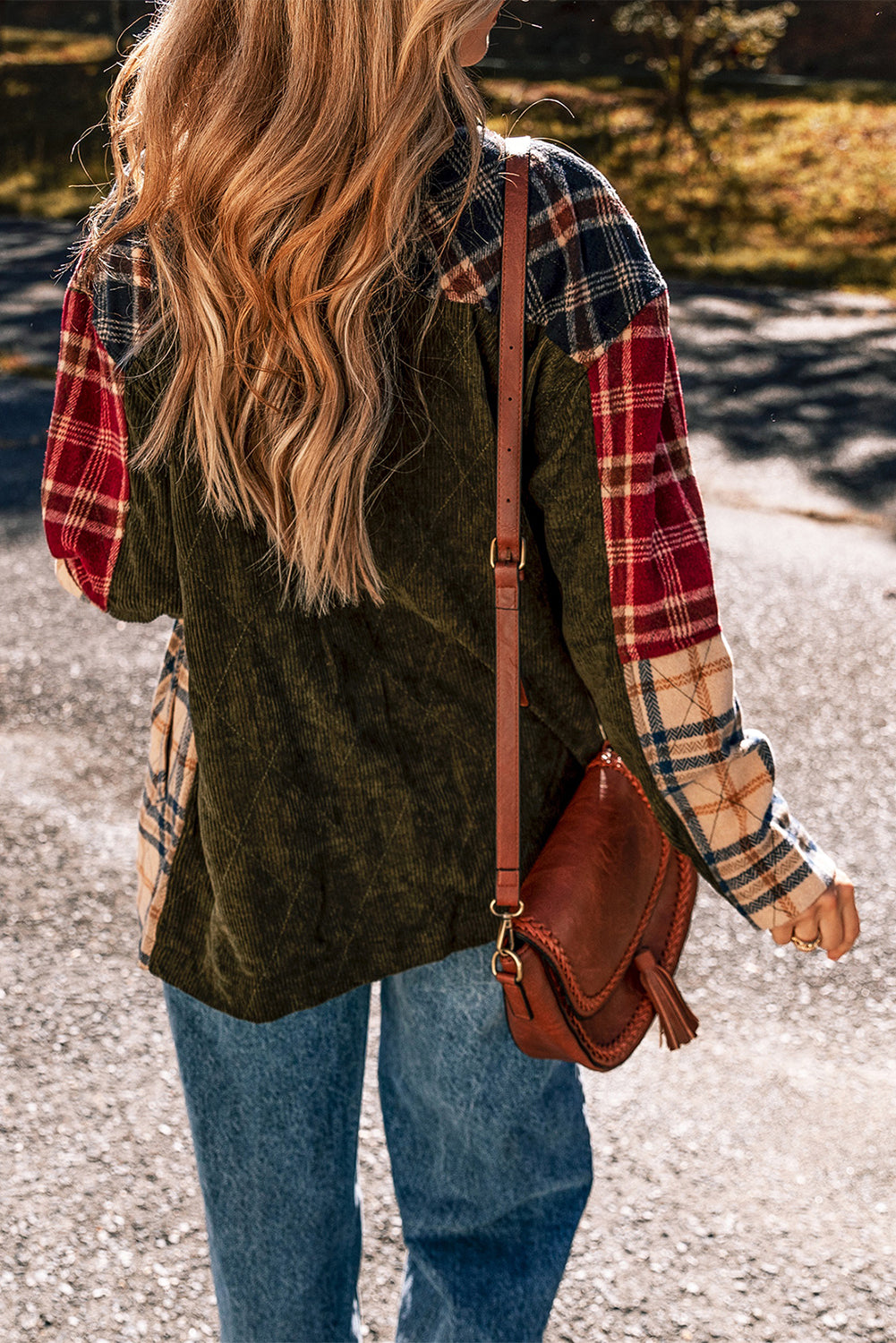 Red Mixed Plaid Pocketed Button-up Shacket