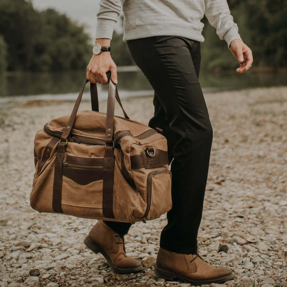 Campaign Waxed Canvas Medium Duffle Bag by Mission Mercantile Leather Goods