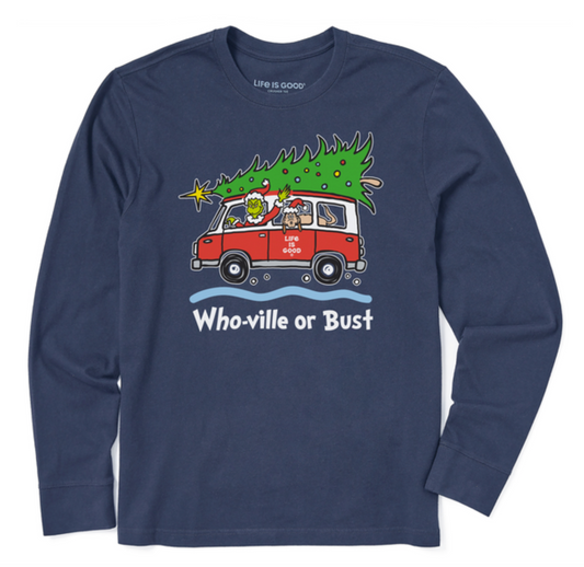 Men's Grinch and Max Who-Ville Or Bust Long Sleeve Crusher Tee