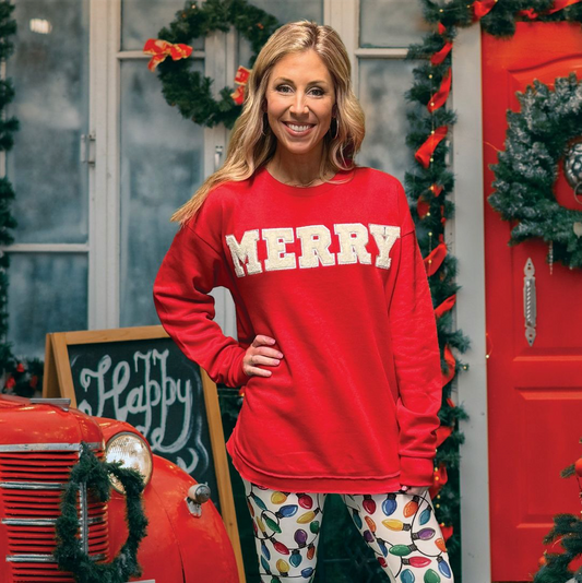 Southern Couture "MERRY" Long Sleeve Crew Neck Sweatshirt