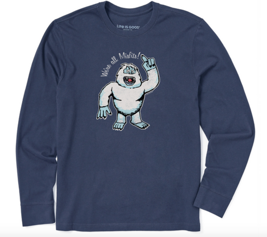 Life is Good Men's "We're All Misfits Snow Monster Crew Neck L/S Tee